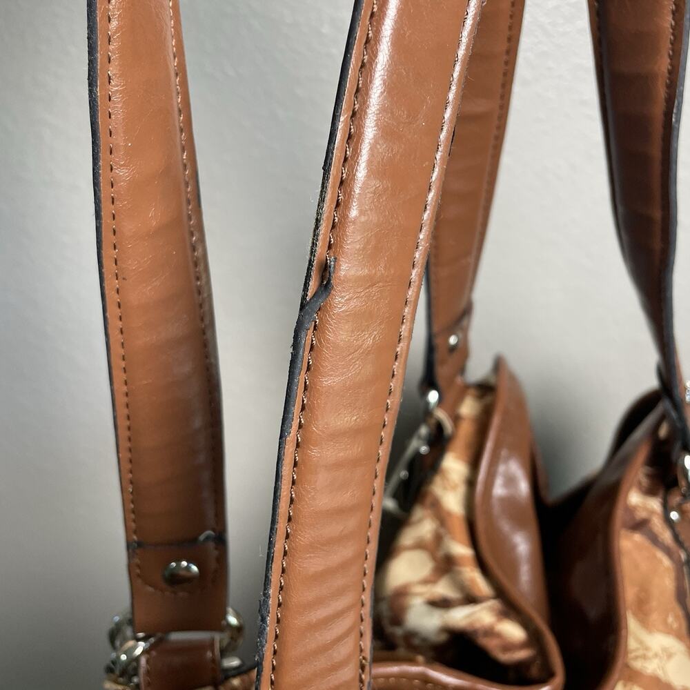 Etienne Aigner Double Handle Purse Hand Bag Snake Print Brown Magnet Close Flaws - Picture 5 of 14